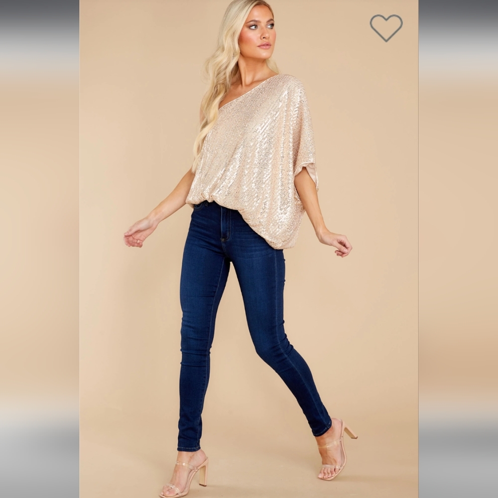 One Shoulder Champagne Sequin Top
